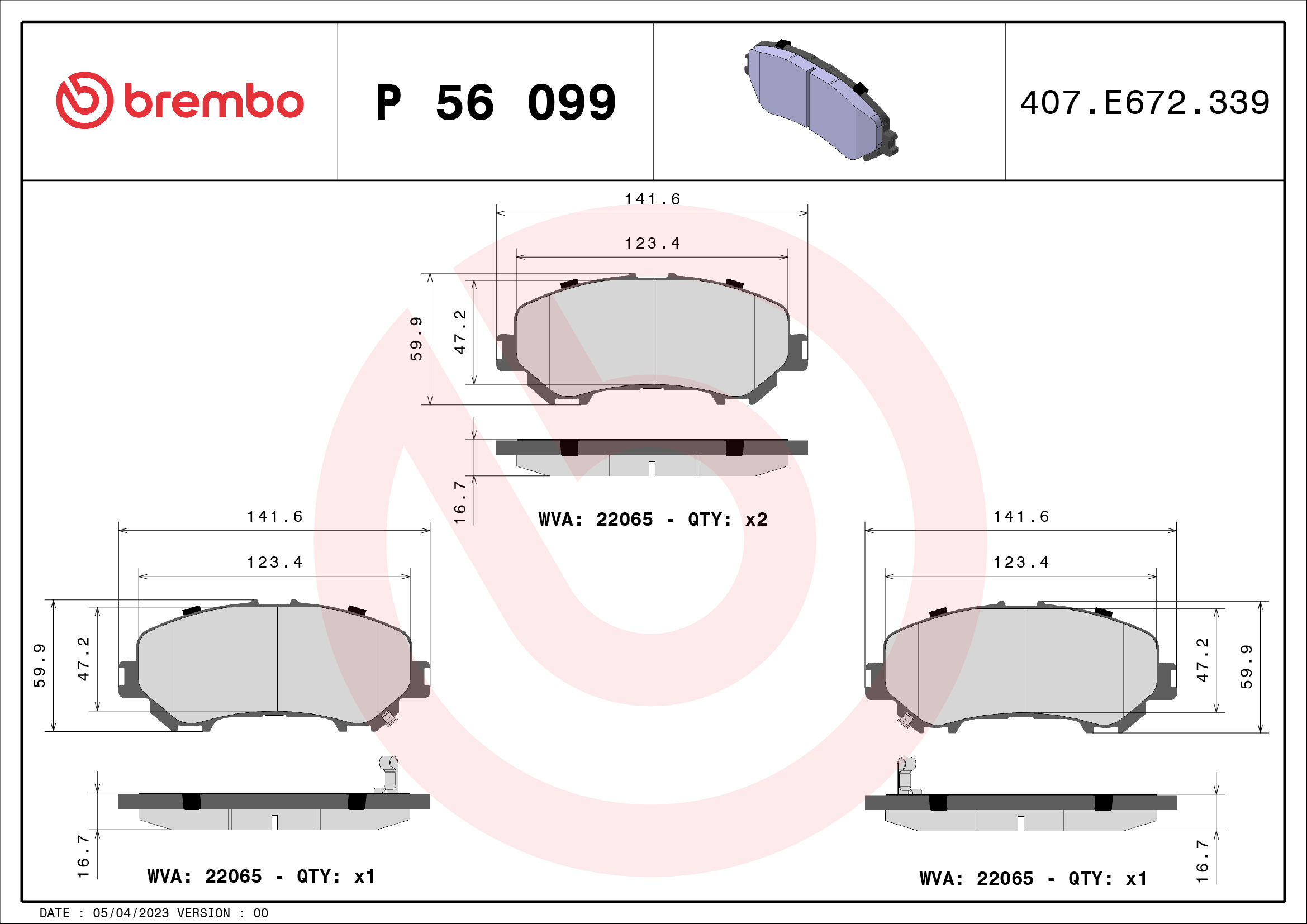 A.B.S. P 56 099 BREMBO Bremsbelagsatz, Scheibenbremse